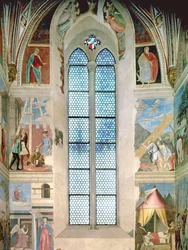 View of the end wall of the apse with frescoes from the Legend of the True Cross cycle (post-restoration)